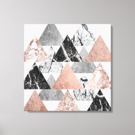 Marble Roos Gold Silver en Floral Geo Triangles Canvas Afdruk (Voorkant)