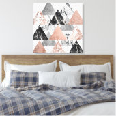 Marble Roos Gold Silver en Floral Geo Triangles Canvas Afdruk (Insitu (Slaapkamer))