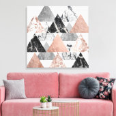 Marble Roos Gold Silver en Floral Geo Triangles Canvas Afdruk (Insitu (Woonkamer))