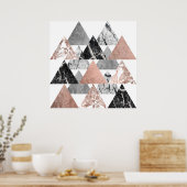 Marble Roos Gold Silver en Floral Geo Triangles Poster (Keuken)