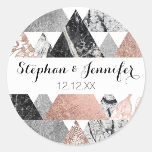 Marble Roos Gold Silver en Floral Geo Triangles Ronde Sticker