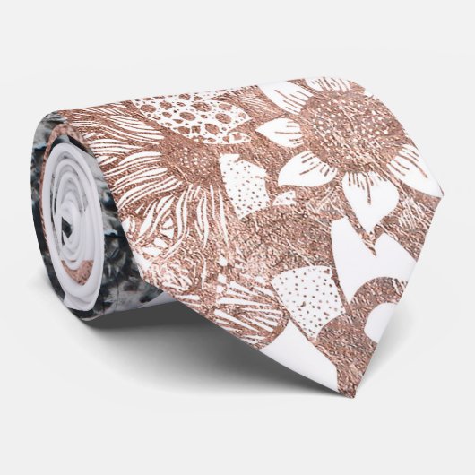 Marble Roos Gold Silver en Floral Geo Triangles Stropdas (Opgerold)