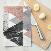 Marble Roos Gold Silver en Floral Geo Triangles Theedoek (Quarter Fold)