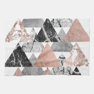 Marble Roos Gold Silver en Floral Geo Triangles Theedoek