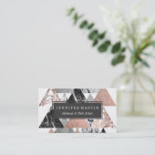 Marble Roos Gold Silver en Floral Geo Triangles Visitekaartje (Staand voorkant)