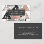 Marble Roos Gold Silver en Floral Geo Triangles Visitekaartje (Voorkant / Achterkant)
