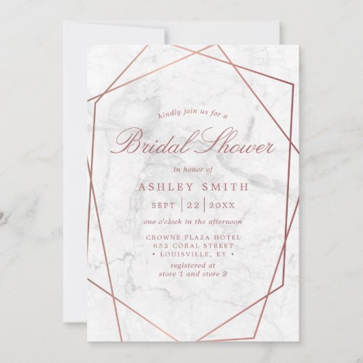 Marble Roos Gold Simple Geometric Vrijgezellenfees Kaart (Voorkant)