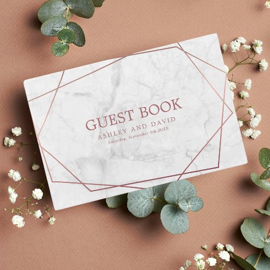 Marble Roos Gold Simple Geometric Wedding Gastenboek