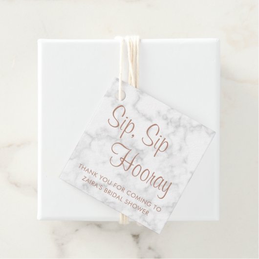 Marble Roos Gold Sip Sip Hooray Vrijgezellenfeest Bedankjes Labels (In situ)