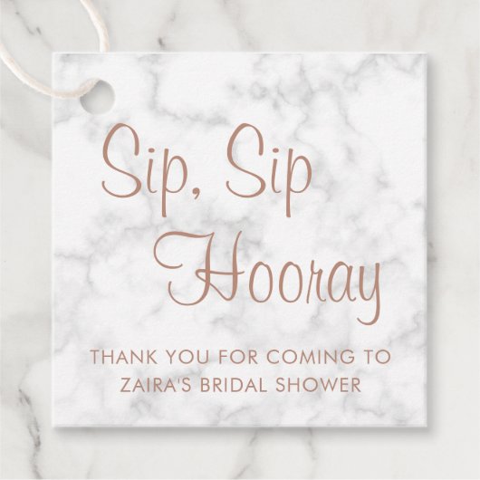Marble Roos Gold Sip Sip Hooray Vrijgezellenfeest Bedankjes Labels (Voorkant)