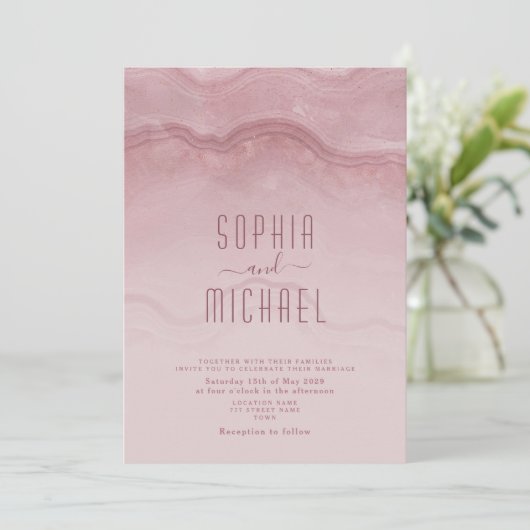 Marble Roos Gold Wedding Invitation Kaart (Staand voorkant)