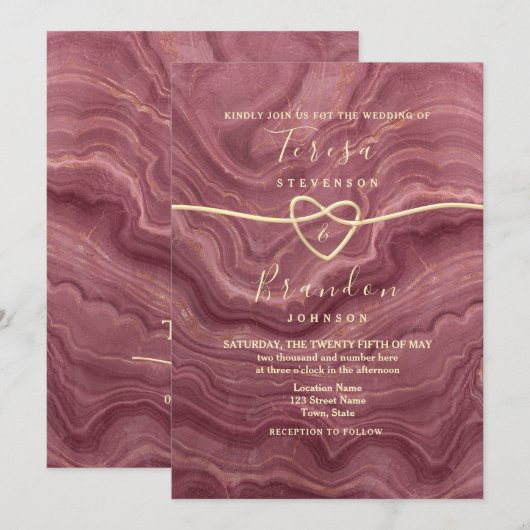 Marble Roos Gold Wedding Invitation Kaart (Voorkant / Achterkant)