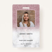 Marble Rose Gold Glitter Photo Makeup Hair Salon Badge (Voorkant)
