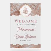 Marble Rose Gold Lace Muslim Wedding Welcome Acryl Bord (Voorkant)