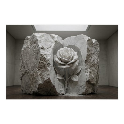 Marble Rose Sculpture Minimalist Fine Art Print Perfect Poster (Voorkant)