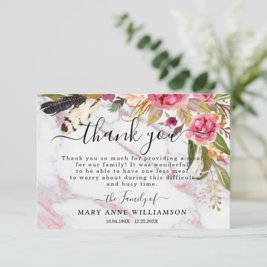 Marble Rozen Elegant Funeral Food Hartelijk dank Bedankkaart (Staand voorkant)