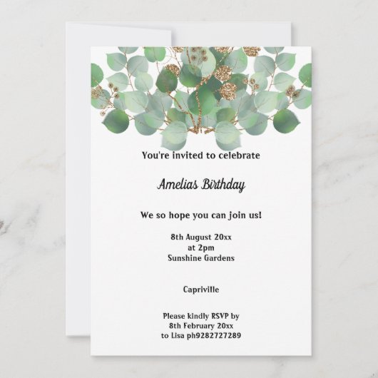 MARBLE SAGE EUCALYPTUS 2 BIRTHDAY ARTIJ INVITATIE KAART (Voorkant)