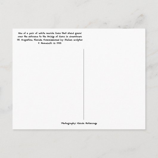 Marble Sculpture in Bridge of Lions St. Augustine Briefkaart (Achterkant)