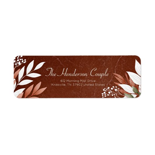 Marble Sienna Earthy Botanical Border Etiket (Voorkant)