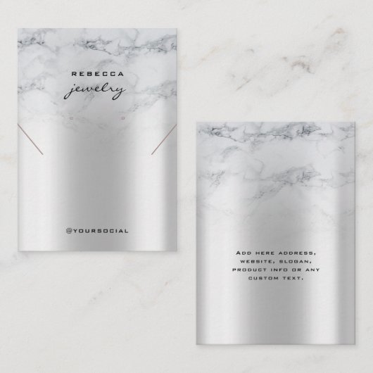 Marble Silver Earling Ketting Display Card Visitekaartje (Voorkant / Achterkant)