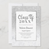 Marble Silver Glitter-klasse foto-afstuderen Kaart (Voorkant)