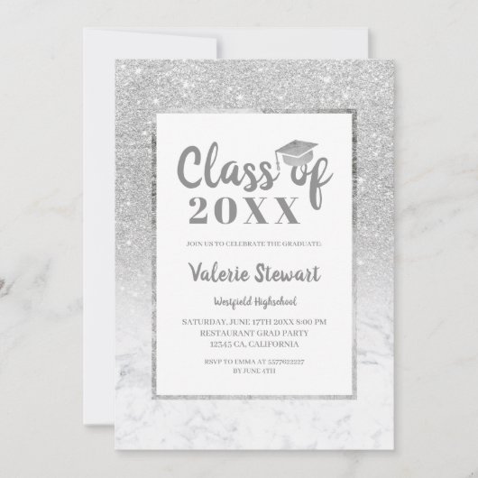 Marble Silver Glitter-klasse foto-afstuderen Kaart (Voorkant)