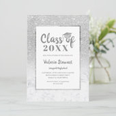 Marble Silver Glitter-klasse foto-afstuderen Kaart (Staand voorkant)