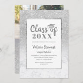 Marble Silver Glitter-klasse foto-afstuderen Kaart (Voorkant / Achterkant)
