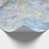 Marble Silver Grey Blue Ocean Floral Foliën Laurel Cadeaupapier (Hoek)
