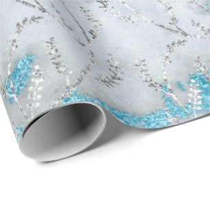 Marble Silver Grey Ocean Floral Foil Laurel Cadeaupapier