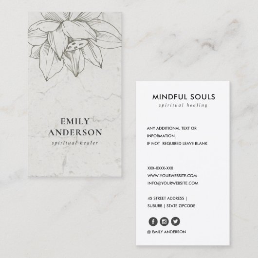 MARBLE SILVER LOTUS SIMPLE REIKI SPIRITUEEL HEALER VISITEKAARTJE (Voorkant / Achterkant)