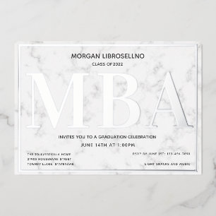 Marble Silver MBA Afstuderen Folie Uitnodiging