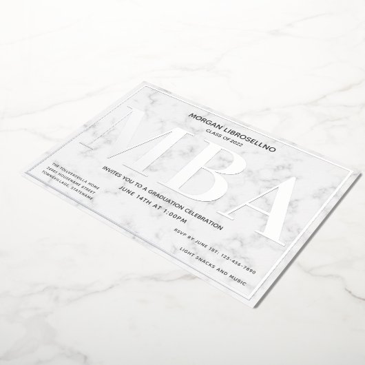 Marble Silver MBA Afstuderen Folie Uitnodiging (Gedraaid)