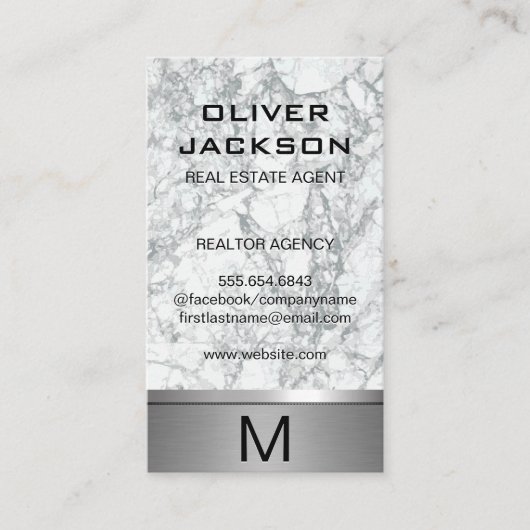 Marble Silver Metallic Trim | Monogram Lux Visitekaartje (Voorkant)