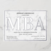 Marble Silver Photo MBA Afstuderen Folie Uitnodiging (Voorkant)