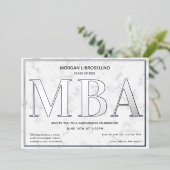 Marble Silver Photo MBA Afstuderen Folie Uitnodiging (Staand Voorkant)