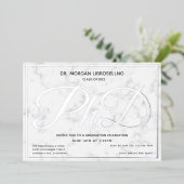 Marble Silver White PhD Afstuderen Folie Uitnodiging (Staand Voorkant)