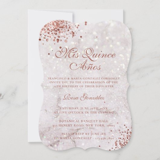 Marble Sparkle Roos Gold Glitter Quinceañera Kaart (Voorkant)