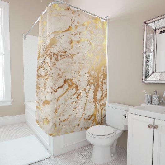 Marble Stone Abstract Creamy Carrara Gold Luxury Douchegordijn (In situ)