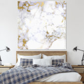 Marble Stone Abstract Gold Silver White Carrara Canvas Afdruk (Insitu (Slaapkamer))
