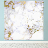 Marble Stone Abstract Gold Silver White Carrara Canvas Afdruk (Insitu (Houten vloer))