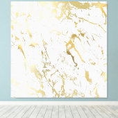 Marble Stone Abstract White Carrara Gold Luxury Canvas Afdruk (Insitu (Houten vloer))