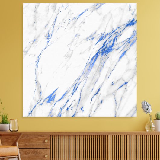 Marble Stone Abstract White Grey Carrara Blue Navy Canvas Afdruk (Insitu (Woonkamer))