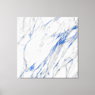 Marble Stone Abstract White Grey Carrara Blue Navy Canvas Afdruk