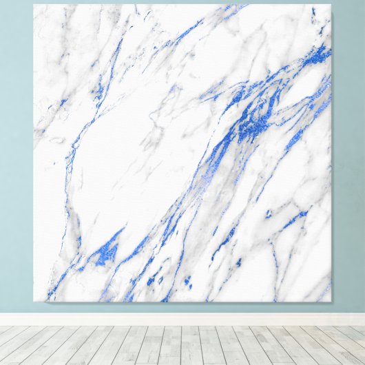 Marble Stone Abstract White Grey Carrara Blue Navy Canvas Afdruk (Insitu (Houten vloer))