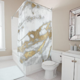 Marble Stone Abstract White Grey Silver Gold Carra Douchegordijn