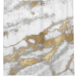 Marble Stone Abstract White Grey Silver Gold Carra Douchegordijn