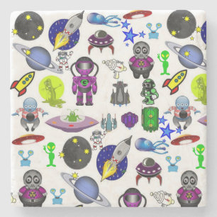 Marble Stone Onderzetter Astronaut Aliens Spaceshi