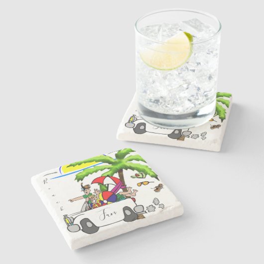 Marble Stone Onderzetter Beach Fun (Zijkant)