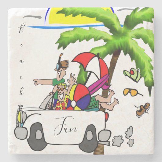 Marble Stone Onderzetter Beach Fun (Voorkant)